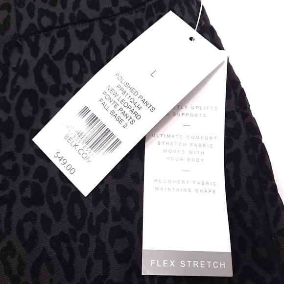 NEW DIRECTIONS Women's Black Ponte Pants Velvet Leopard High Rise Pull On Large - Picture 8 of 11